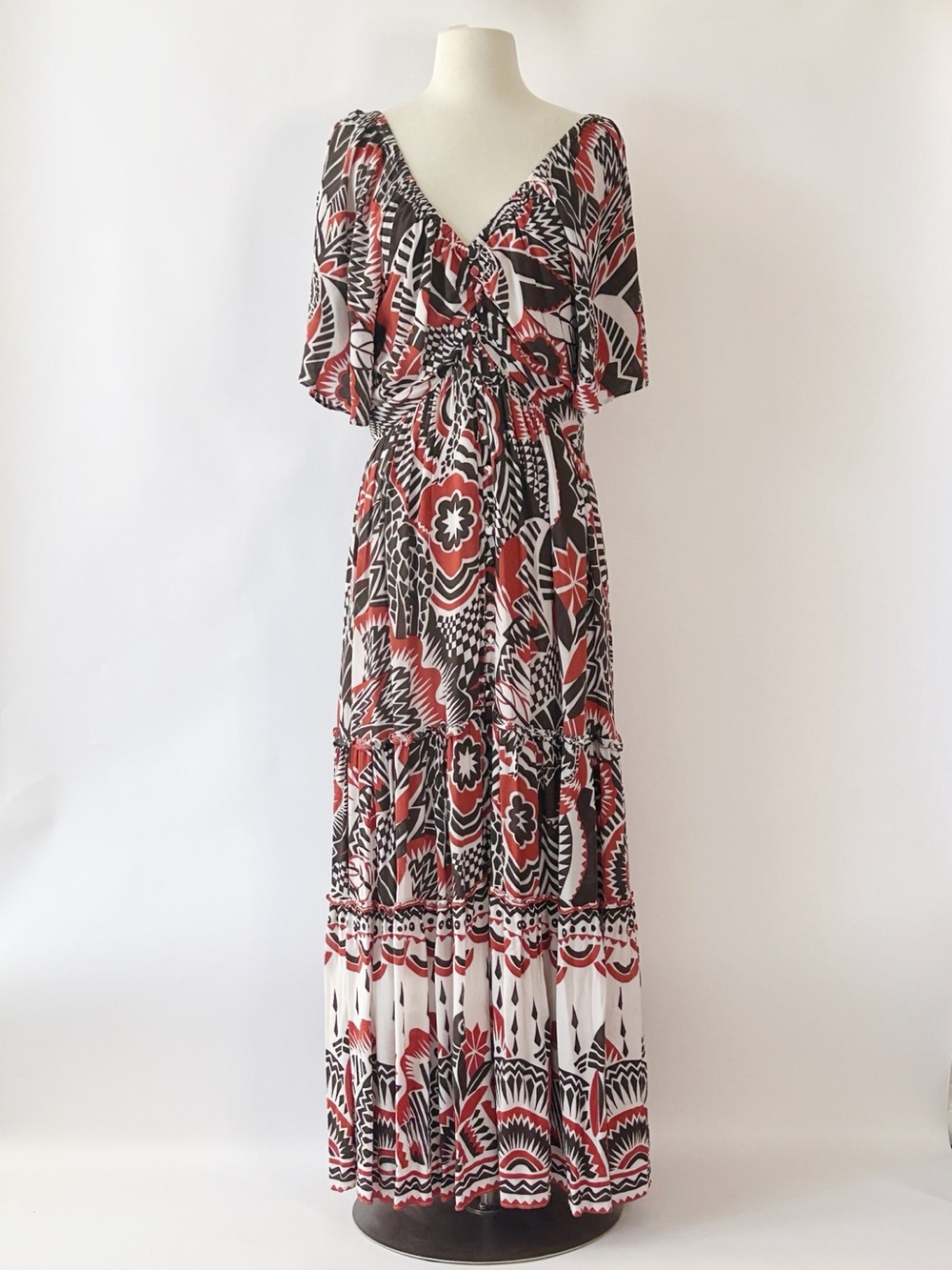 Boho Floral Maxi Dress in Red, Black & White